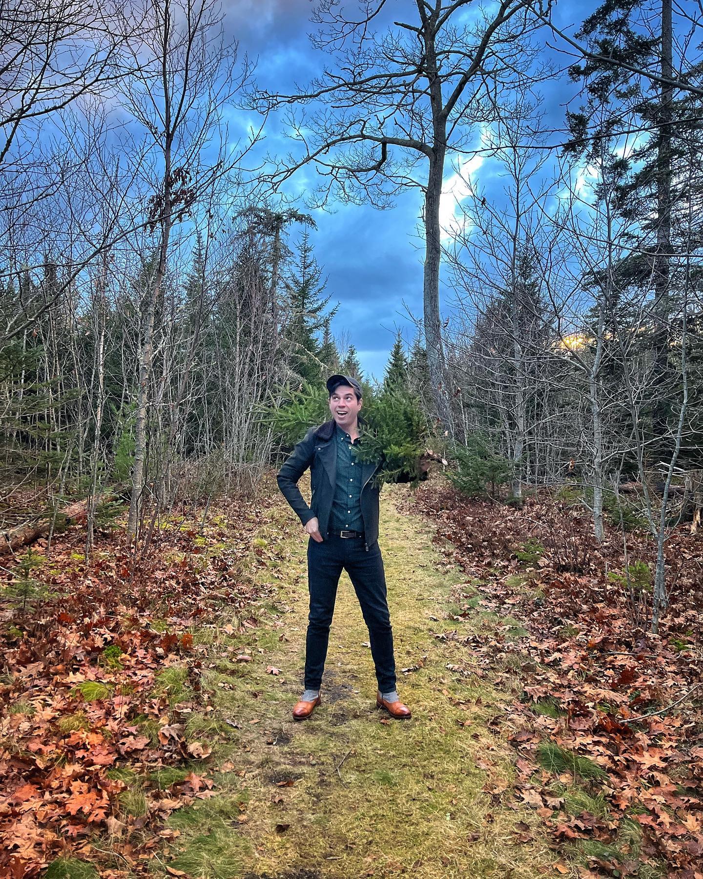 Happy couple hiking in Maine