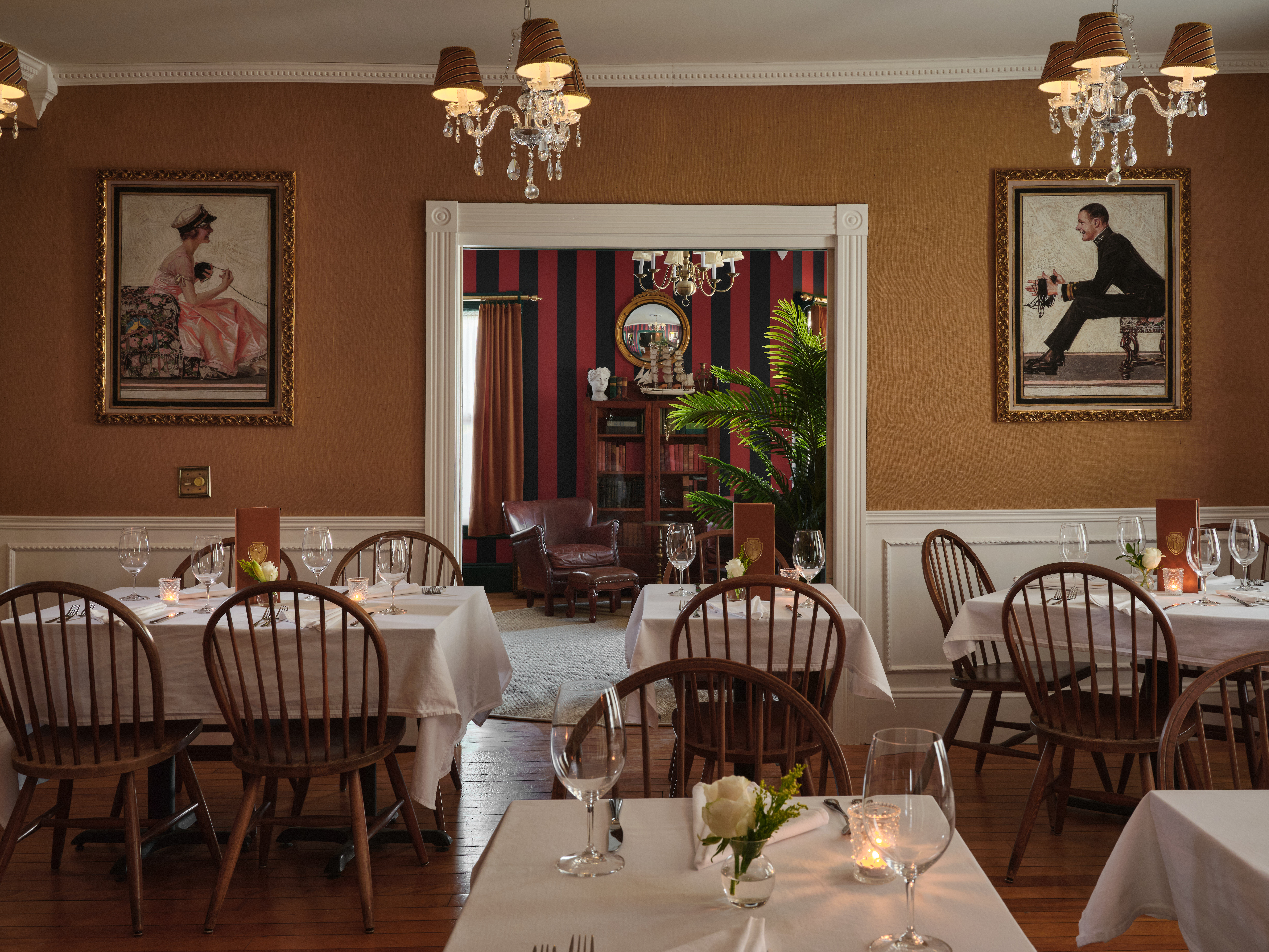The dining room of the Pentagoet restaurant